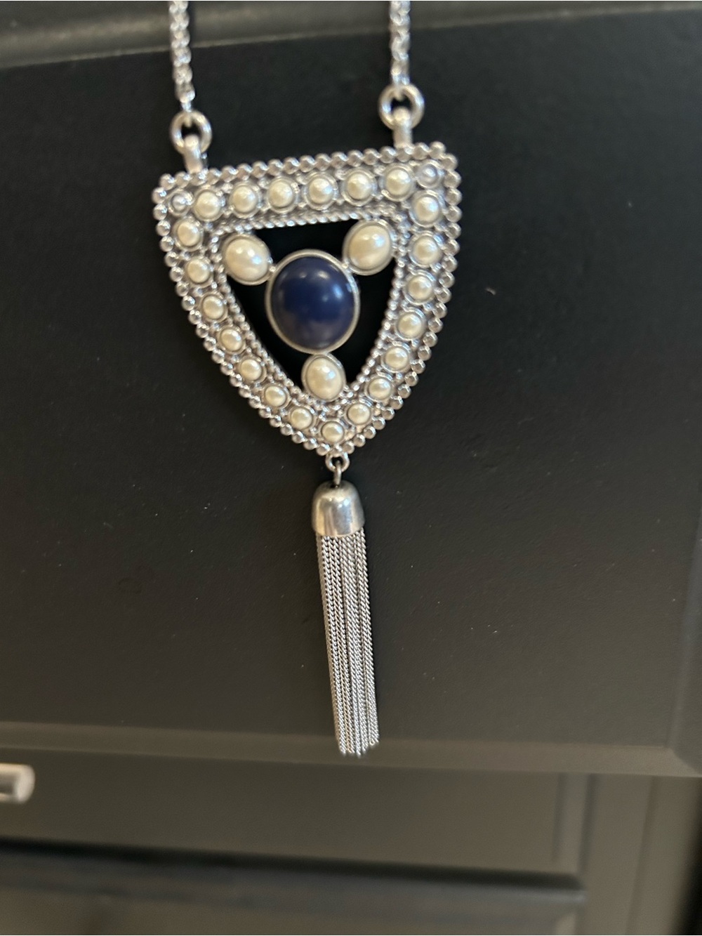 Lucky Silver Navy and Pearl Necklace - Picture 7 of 9